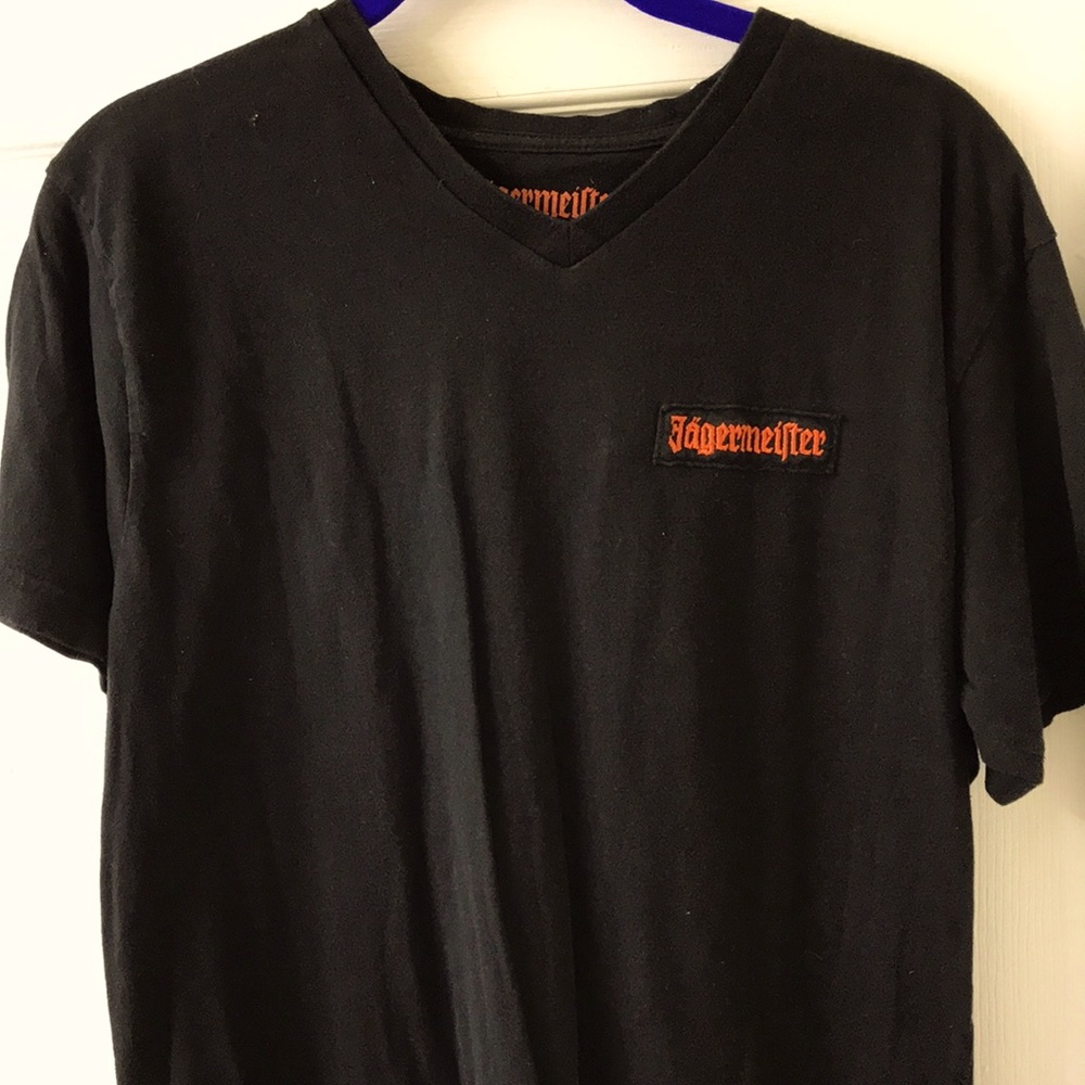 Jagermeister M V neck Tee Unisex logo front rear